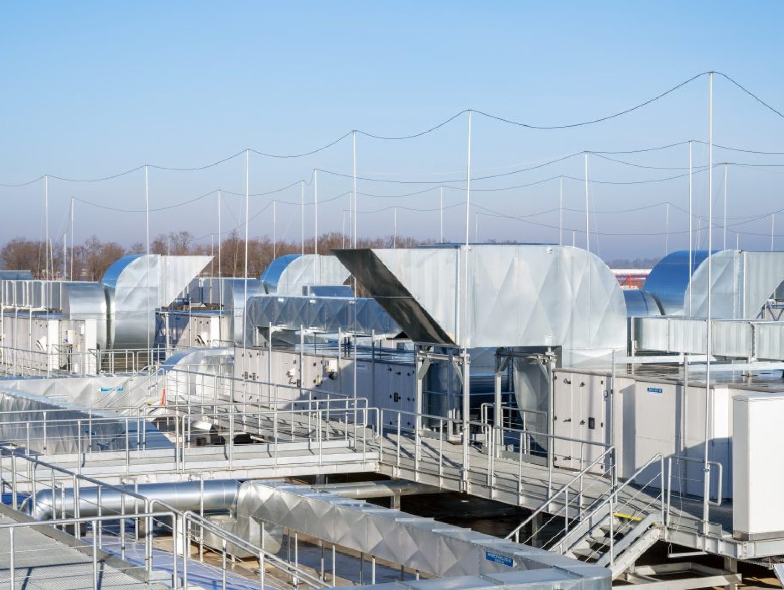 Miscellaneous industrial installations on the roof of manufacturing plant